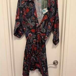 Farm Rio Floral Wrap Dress with Red and Black Pattern